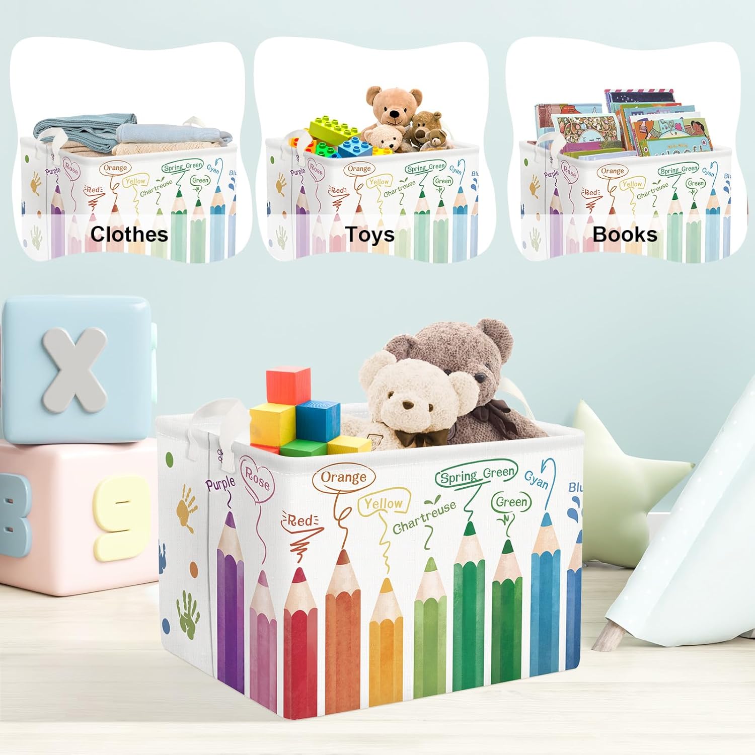 Clastyle Cesta de lavandería con estampado de arco iris para bebé, cesta de almacenamiento para niños y niñas, caja de juguetes, plegable, grande, organizador de ropa, contenedor de guardería para