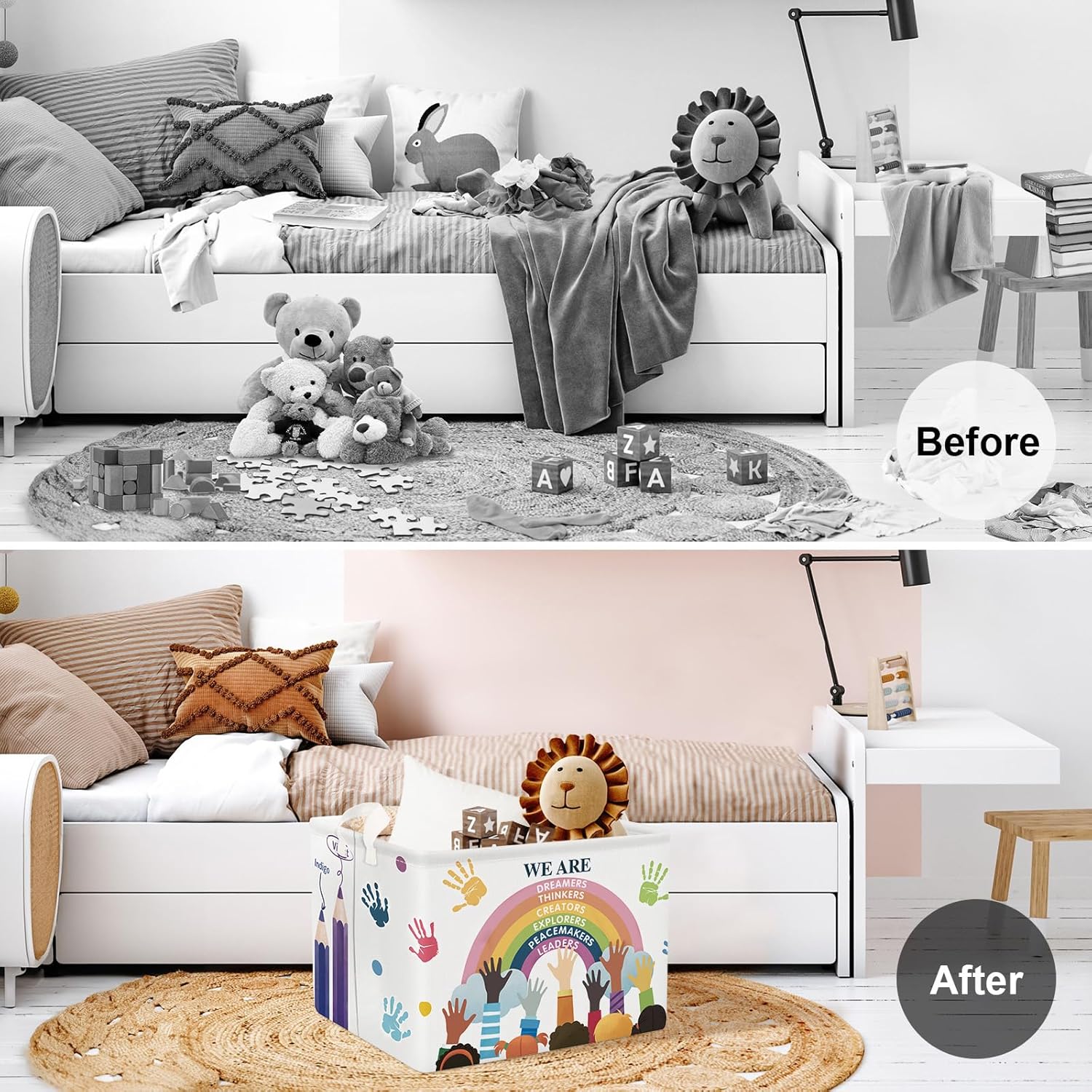 Clastyle Cesta de lavandería con estampado de arco iris para bebé, cesta de almacenamiento para niños y niñas, caja de juguetes, plegable, grande, organizador de ropa, contenedor de guardería para