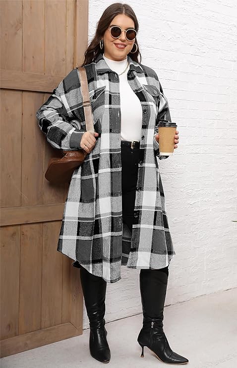 50% off Womens Plus Size Plaid Shacket Jacket