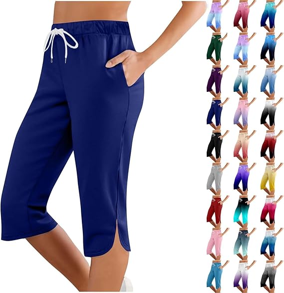 50% off Women's Split Hem Drawstring Elastic Waist Capri Yoga Pants