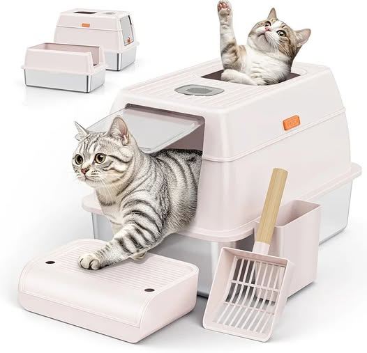 50% off Stainless Steel Cat Litter Box with Lid Scoop