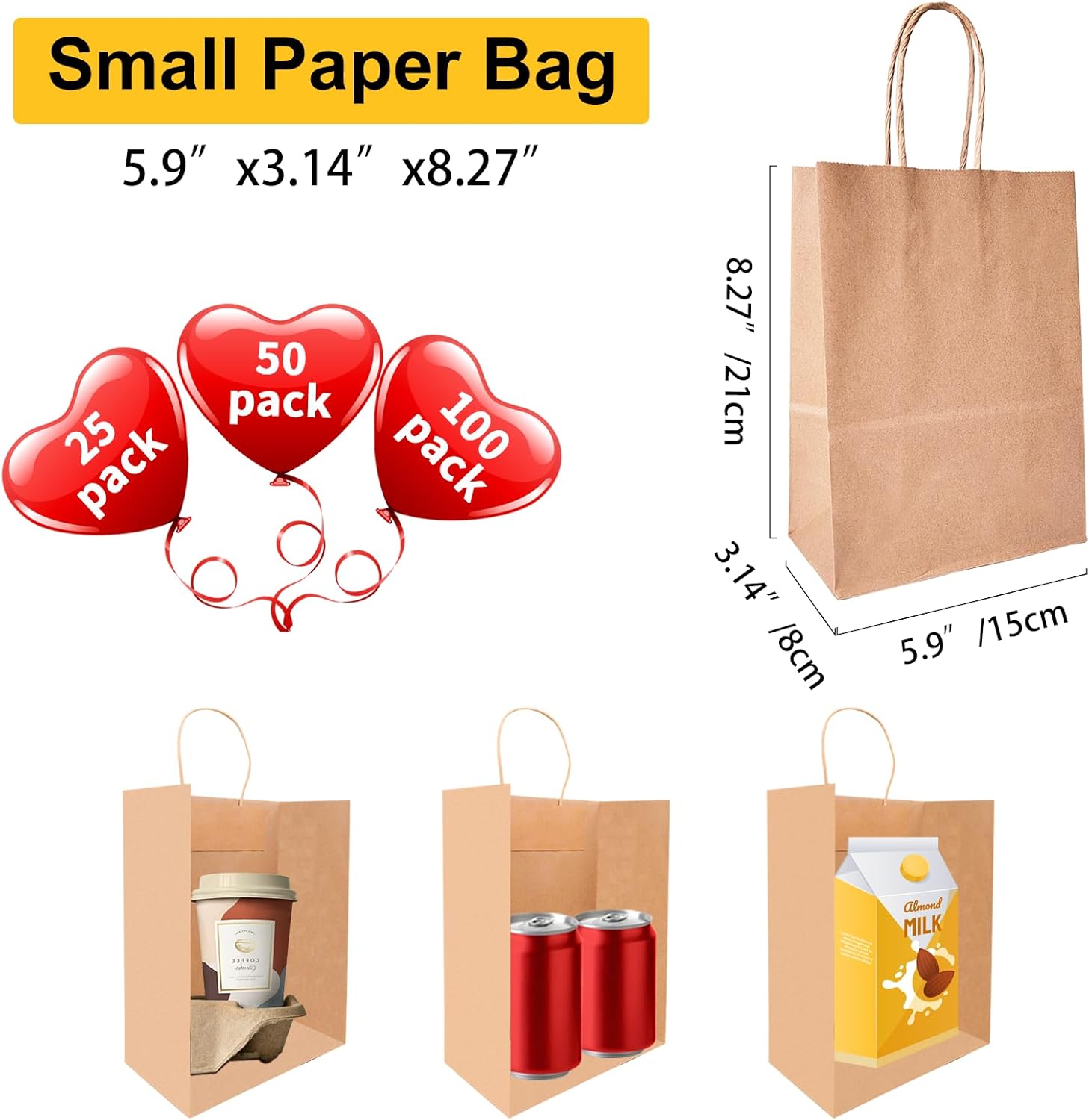 50% off 100 Pcs Small 5.9x3.1x8.25 Inch Brown Kraft Paper